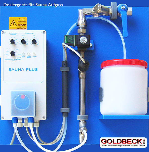 Saunadosiergerät mit Schlauchdosierpumpe SA-V für Duftkonzentrat (optional lieferbar mit mehreren Düften)